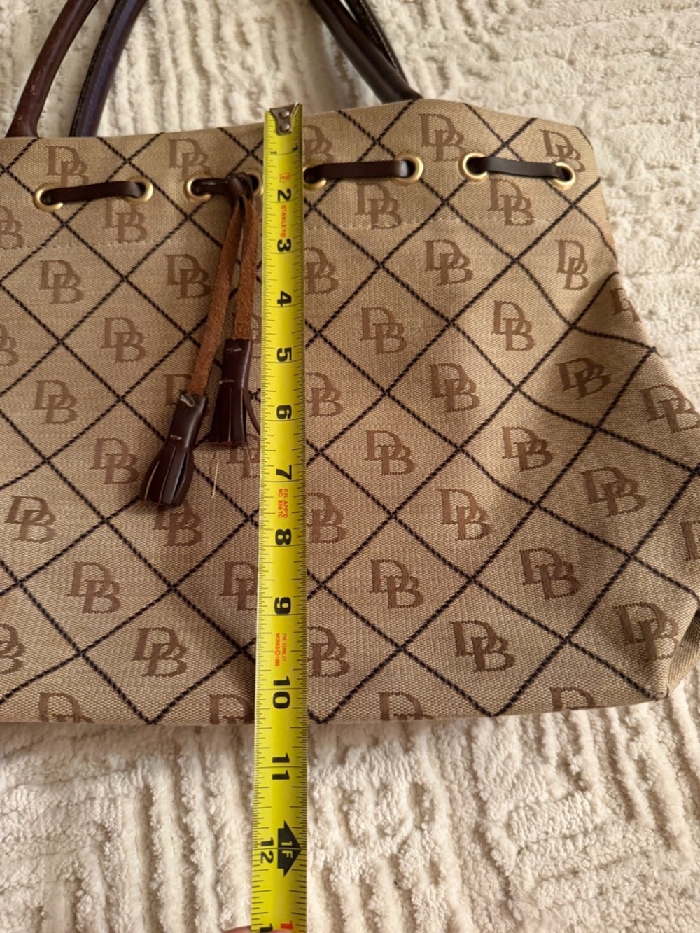 Dooney & Bourke DB Monogram Canvas Satchel Brown Leather Trim Shoulder Bag - Picture 7 of 11